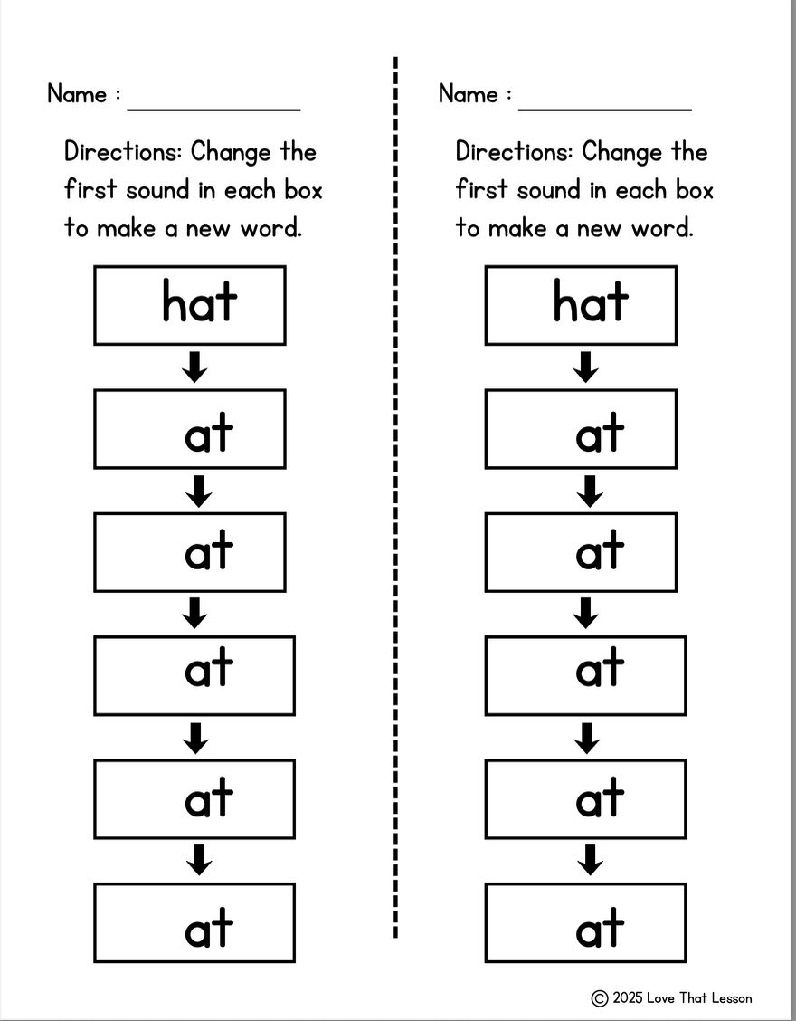 Word Chaining Activities for K–2 | Phonics Printables for Encoding, Decoding & Phoneme Substitution