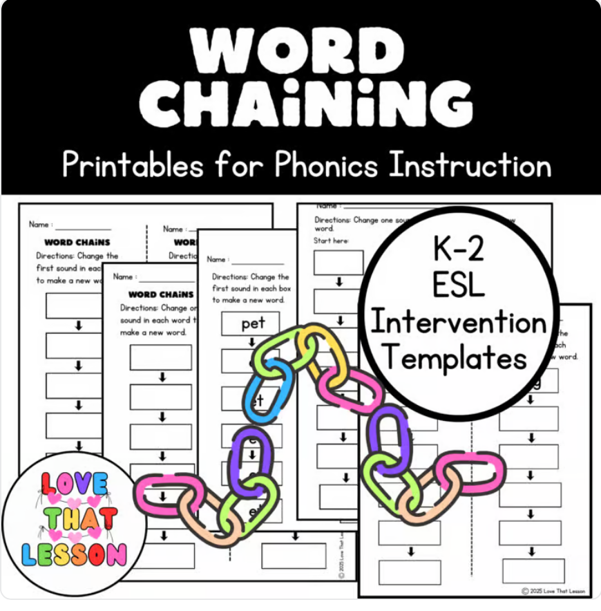 Word Chaining Activities for K–2 | Phonics Printables for Encoding, Decoding & Phoneme Substitution
