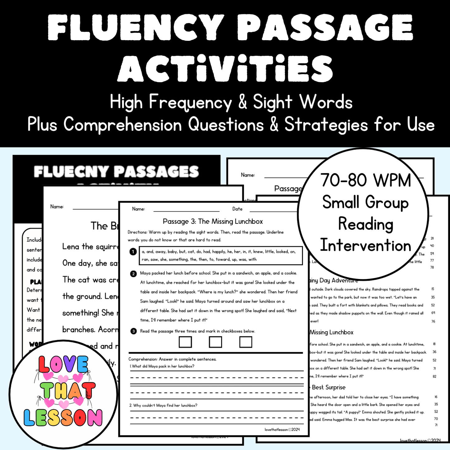 RTI Oral Reading Fluency Passages | Fluency Tracker & Progress Monitoring | Reading Intervention - Love That Lesson Shop