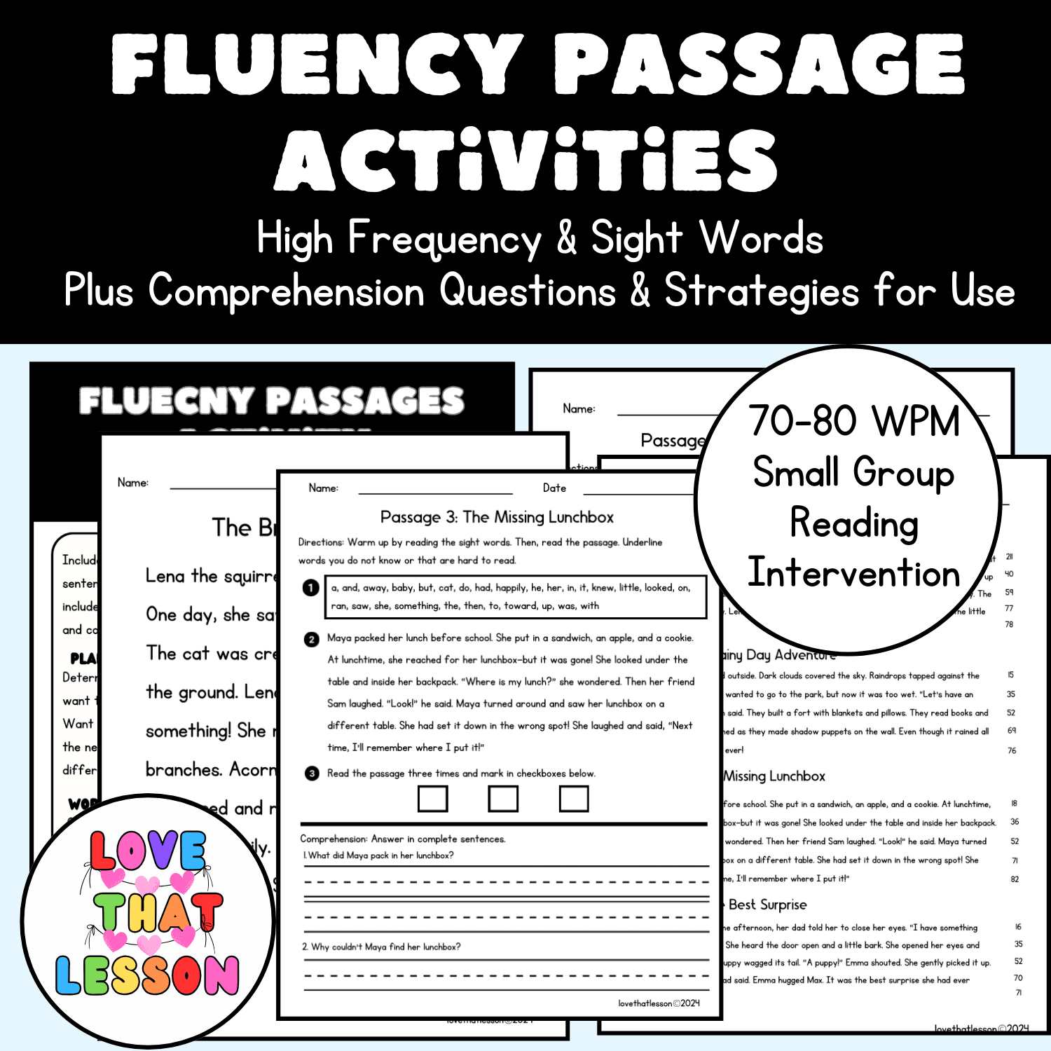 RTI Oral Reading Fluency Passages | Fluency Tracker & Progress Monitoring | Reading Intervention - Love That Lesson Shop
