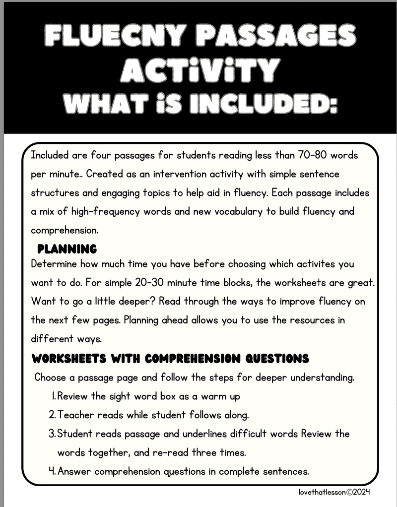 RTI Oral Reading Fluency Passages | Fluency Tracker & Progress Monitoring | Reading Intervention - Love That Lesson Shop