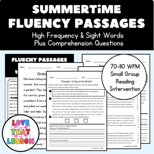 RTI Summer Oral Reading Fluency Passages | Fluency Tracker & Progress Monitoring | Reading Intervention - Love That Lesson Shop