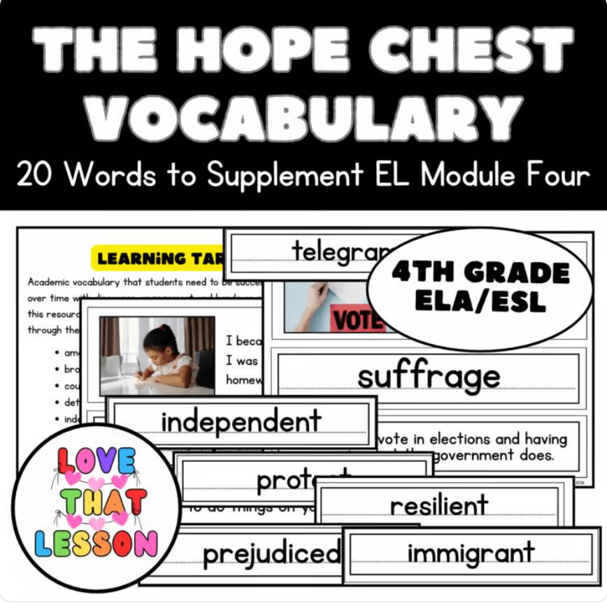 The Hope Chest Academic Vocabulary Word Wall | 4th Grade ELA & ESL | EL Module 4 - Love That Lesson Shop