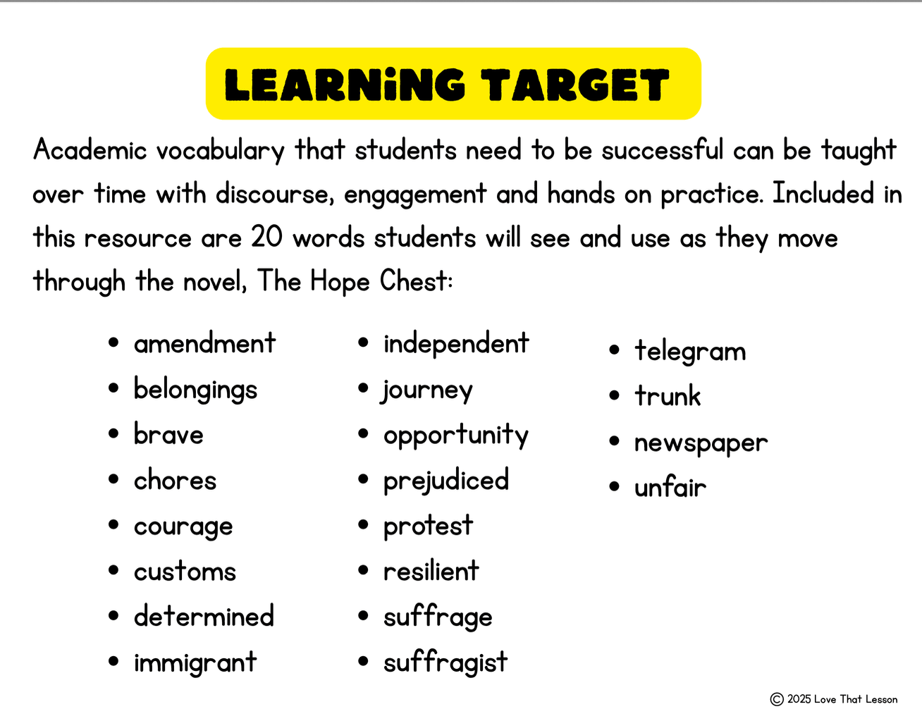 The Hope Chest Academic Vocabulary Word Wall | 4th Grade ELA & ESL | EL Module 4 - Love That Lesson Shop