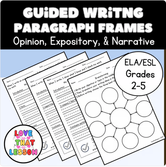 Writing Paragraph Frames: Opinion, Narrative & Expository with Brainstorming Web | Grades 2 - 5 - Love That Lesson Shop